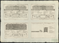 [Fasad- och planritningar samt tvärsnitt av Kungliga Akademien i Greiffswald].[Bild]