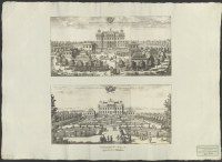 Avbildning av det storartade och sköna Sjö slott från öster || Det lysande och härligt utsmyckade slottet Sjö från den sida, som vetter åt den ljuvliga trädgården