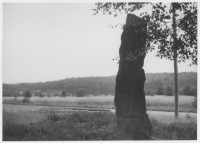 Uddebo, fotangel med rest sten i mitten, tätt intill vägen