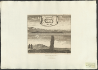 Prospect af the å Assige heed befintlige minnes märcken. Habors stenar a, b, c, hwaraf a kallas galgen.[Bild]