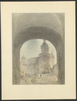 Stora inkörs-porten till Gripsholms yttre borg-gård, hvarest äro stälte kanonerne Galten och Suggan..