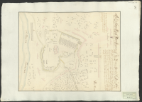 Plan af HKM hög quarter vid byn Warnitza 1/8 dels mil ifrån Bender samt attaquen som skedde d 30 januarii och d 1 febr a 1713.[Bild]
