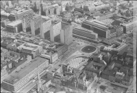 Stockholm City med Sergels torg i centrum. Rivningar.