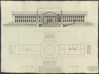 Stora fasaden af det tillärnade nya slottet på Haga.[Bild]